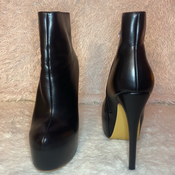 Black Faux Leather | Platform Pump | Six Inch Heeled Bootie - Picture 6 of 12